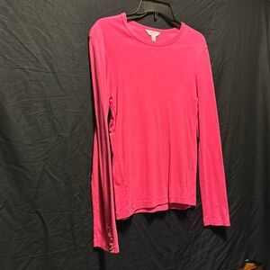 Lilly Pulitzer Women's PINK long Sleeved w/gold buttons cotton Shirt, Medium